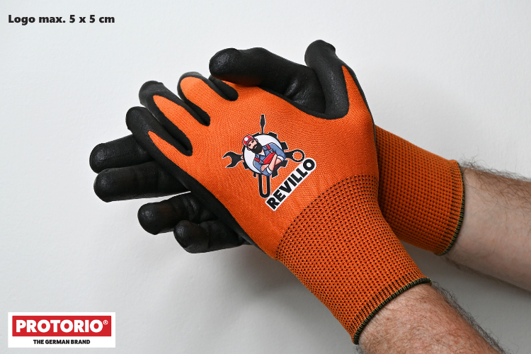 Protorio Arbeitshandschuh Nitril orange mit Logo
